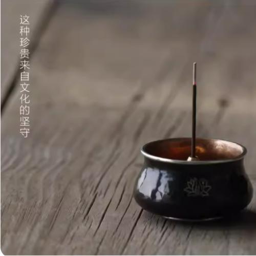 云南 乌铜走银 手捧香炉莲花手捧复古风客厅